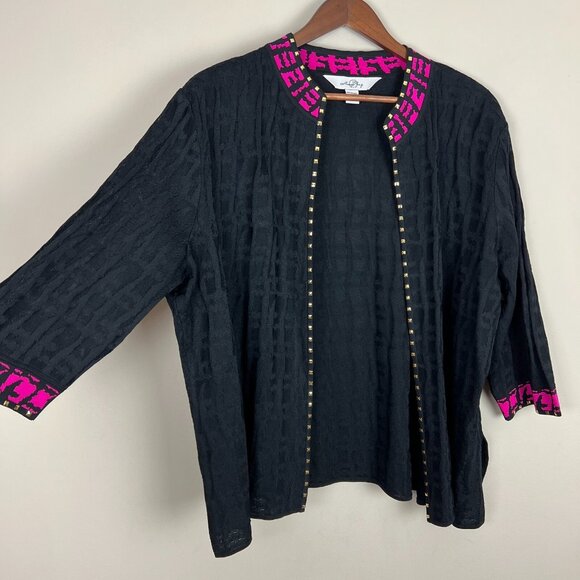 Ming Wang Cardigan Jacket Women 2X Black Pink Open Front Knit 3/4 Sleeve Studded - Picture 6 of 12